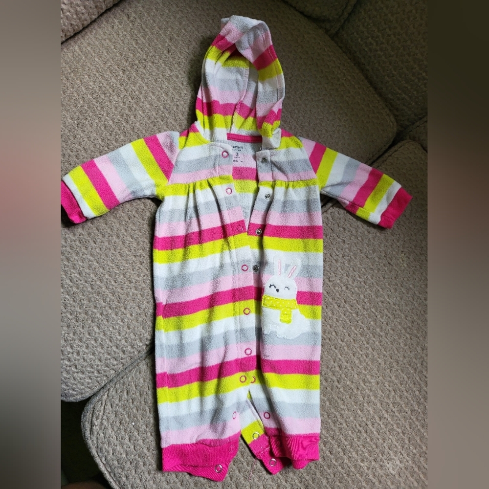Hooded Woolen Romper Kit Embossed Pink Stripes | Carter's